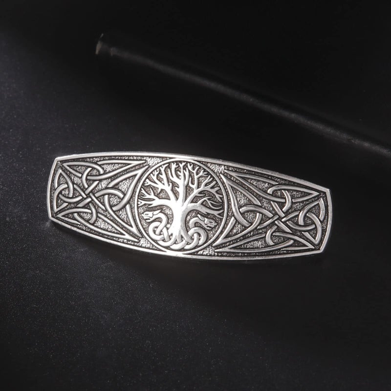 TEAMER Fashion Vintage Celtic Knot Hair Clip Metal Barrettes Hair Accessories Pattern Engraved Headwear Styling Gifts for Women (World Tree 1 - Antique Silver) - Image 3